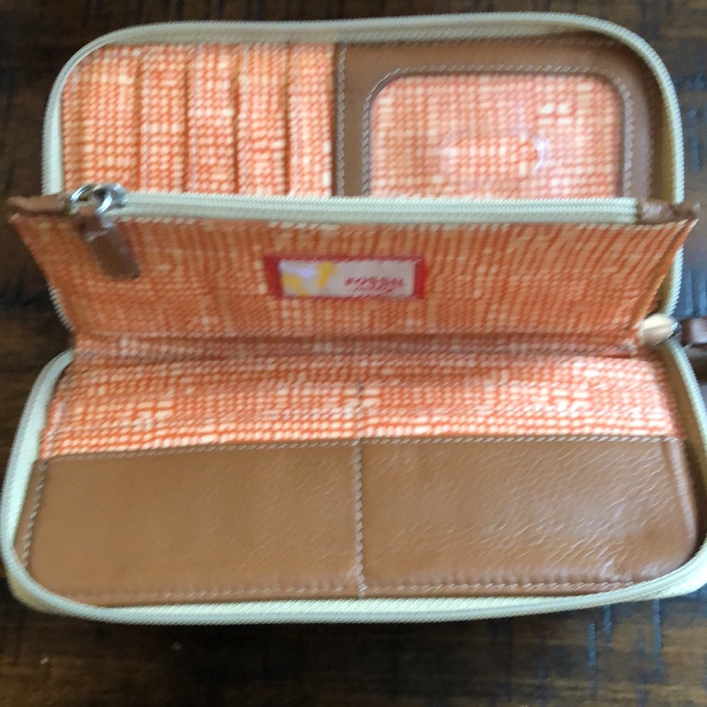 Fossil Key-Per Zip Around Wallet Brown Orange Pin… - image 5